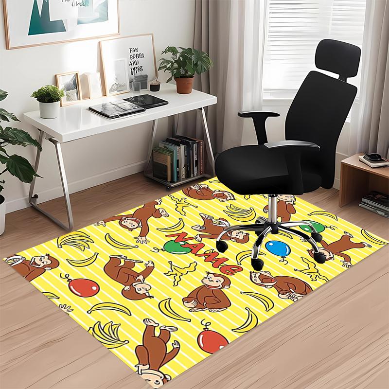 Custom Name Curious George Printed Carpet, for Office Chair Living Room Bedroom Kitchen Room Decor Gifts.