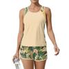 Women’s Two Piece Tankini Set with Tropical Print Sleeveless Top and Swim Shorts for Beach or Pool Activities