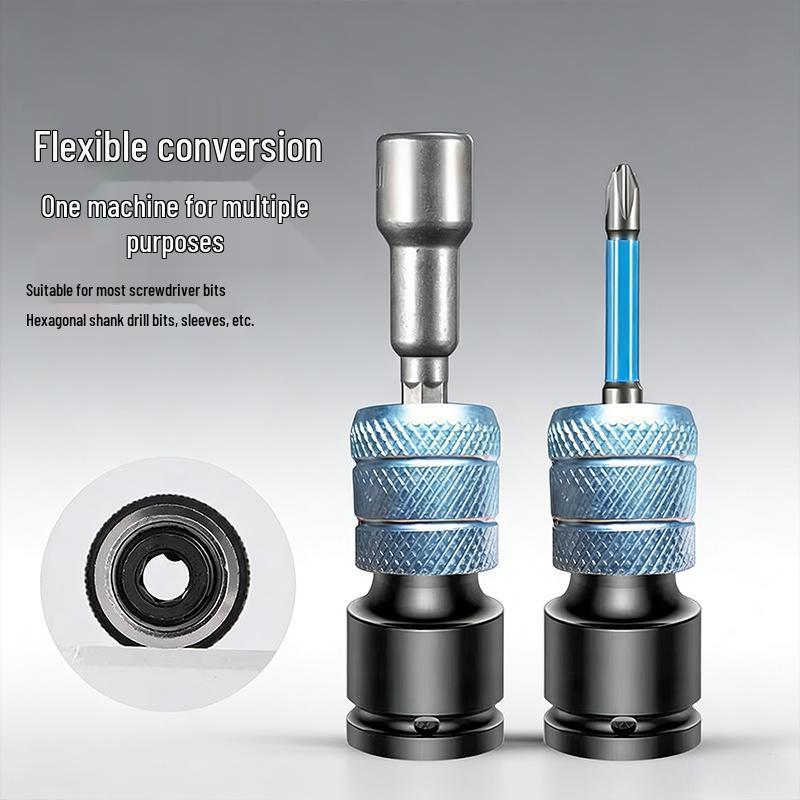 Electric Drill Conversion Adapter: 1/2 to 1/4 Hex Screwdriver Bit, Air Wrench, Telescopic Spring Sleeve.