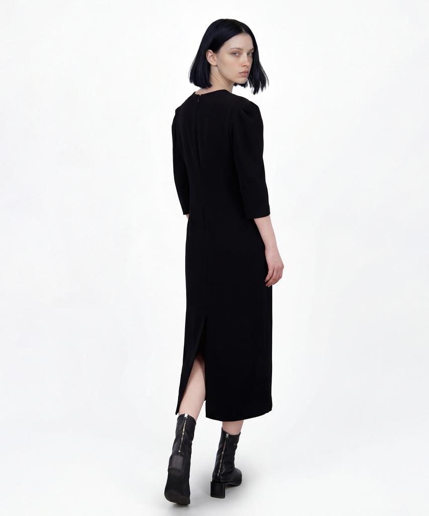 Myuleus Puff Shoulder Long Dress Imported Fabric [Black]