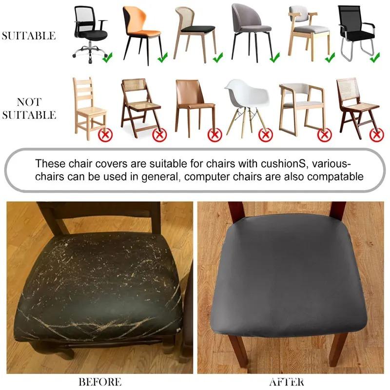 1PC PU Waterproof Chair Cushion Cover Waterproof Kitchen Dining Seat Slipcovers Removable Dining Room Chair Seat CushionCover