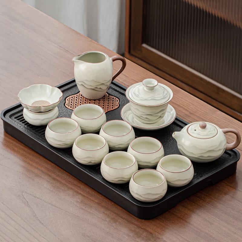 Chaxun Ru Kiln 12-Piece Ceramic Tea Set with Tea Tray