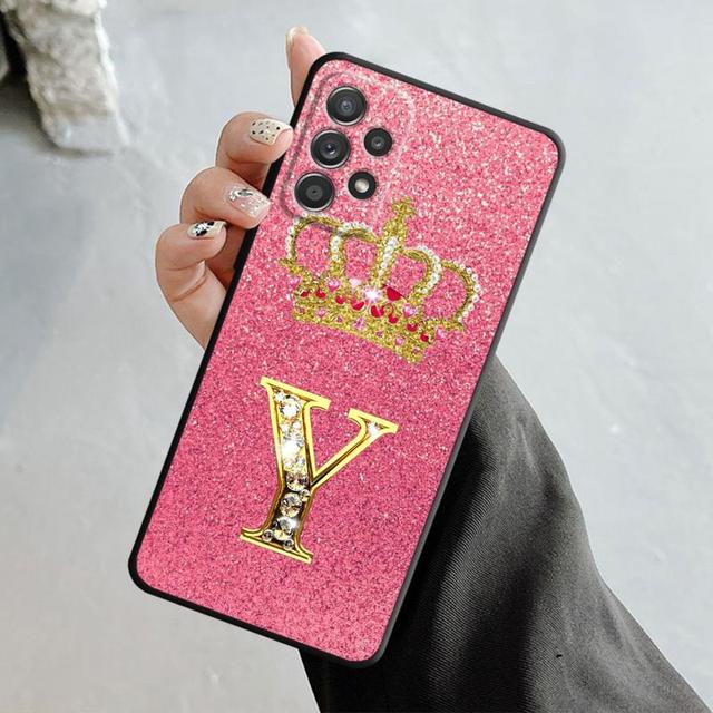 Gold Pink Diamond Crown Letter Case For Samsung Galaxy A14 A73 A53 A71 A51 A31 A33 A22 A12 A21s A13 A32 A52s A72 A52 A23