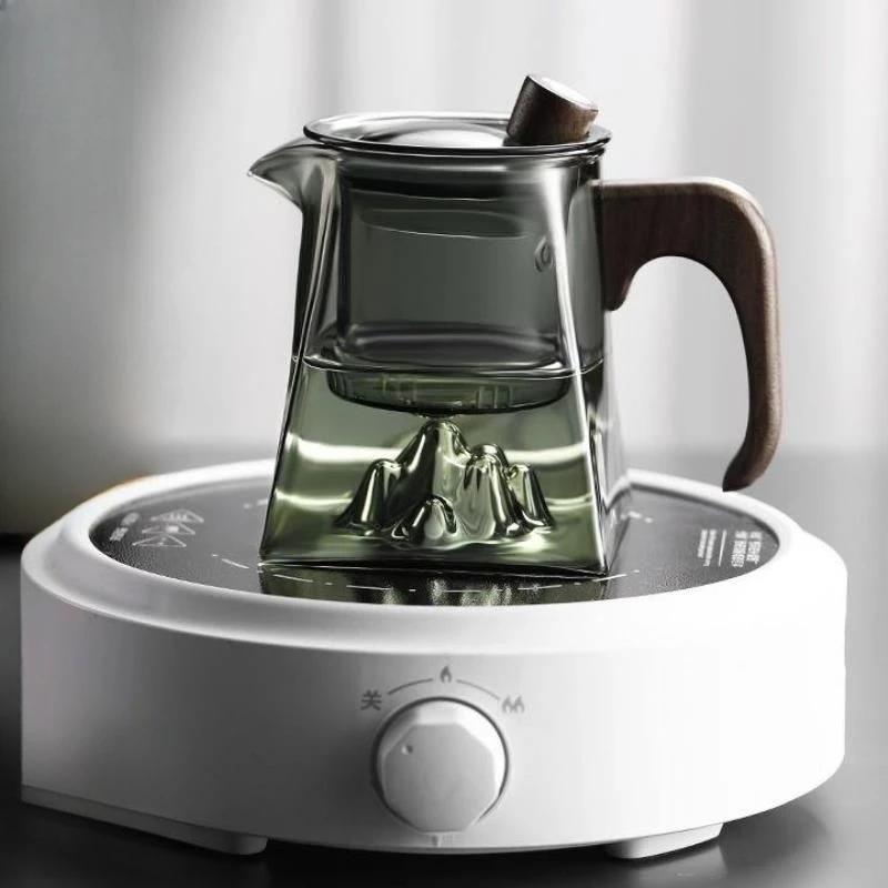 500ML Glass Teapot With Wood Handle Heated Resistant Kung Fu Tea Puer Tea Scented Tea Kettle Transparent Glass Tea Pot Teaware