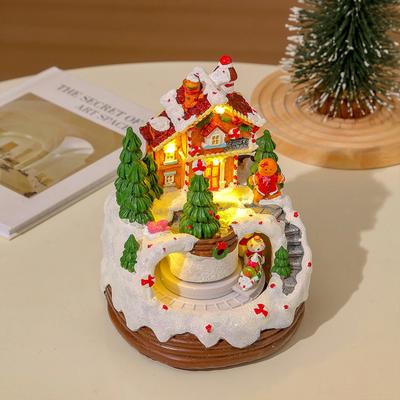 YL-2347 Glowing Music Snow House) Christmas Creative Ornaments Glowing Music Train Rotating Snow House Christmas Gift
