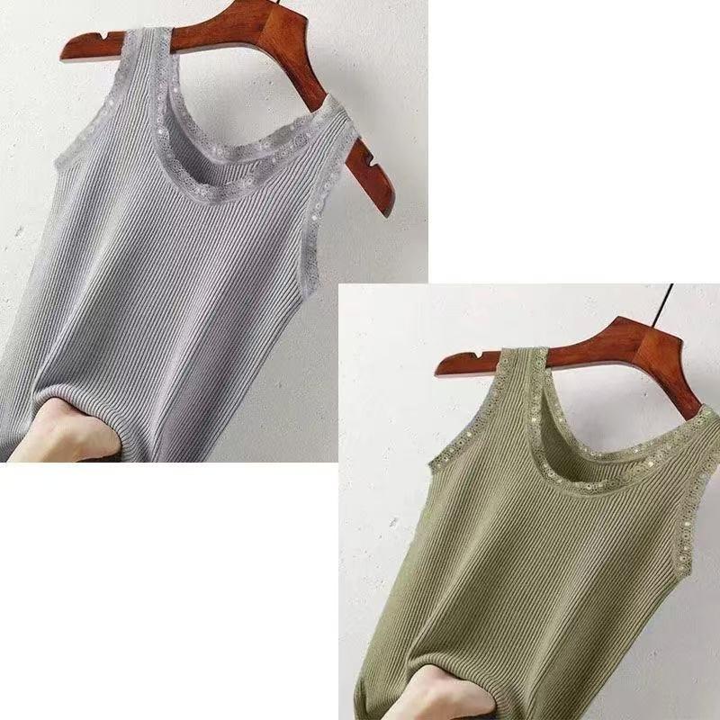 Fashion Summer Women's Lace Side Camisole Threaded Large Size Slim Fit Wearing A Bottoming Shirt Sleeveless Vest