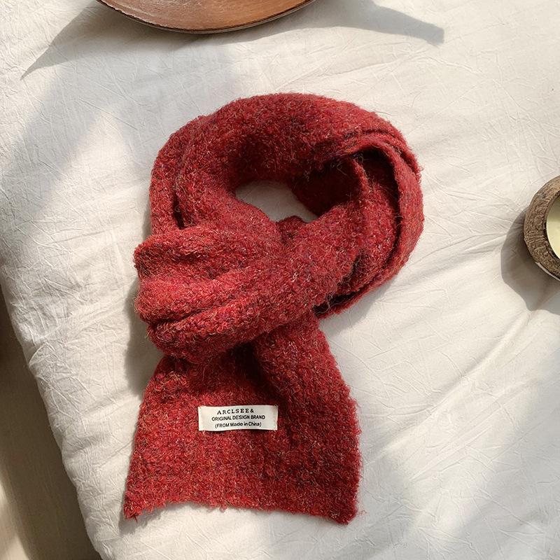 Knitted scarf women's winter new solid color versatile warm imitation cashmere soft waxy plush scarf scarf