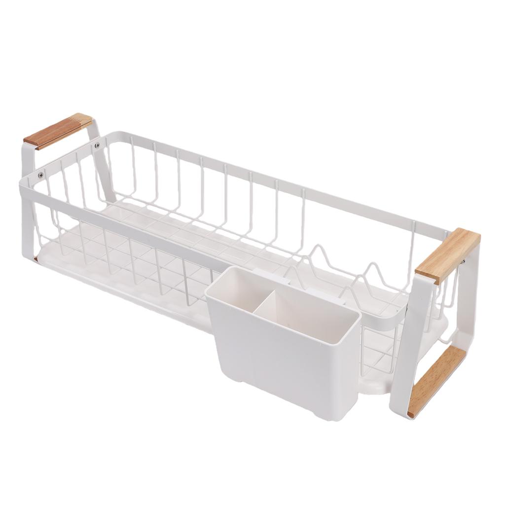Dish Rack and Drain Board Kitchen Plate Cup Dish Drying Rack Tray Cutlery Dish Drainer with Wood Handle