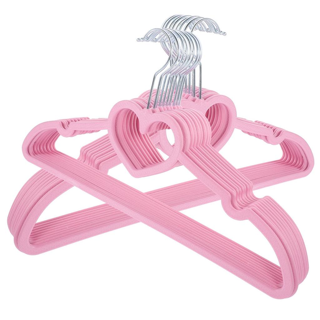 NUOLUX 20-Pack Pink Heart-Shaped Plastic Clothes Hangers with Non-Slip Grips - Perfect for Laundry, Clothes Organization, and Indoor/Outdoor Use. Suit