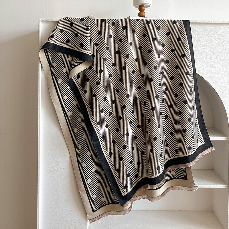 Polka Dot Striped Fashion Printed Scarf Women'S Winter Warm Imitation Cashmere Shawl Commuting Cold Neck Scarf