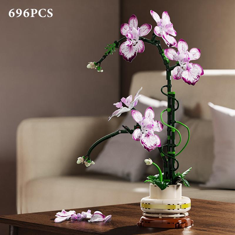 Creative Oncidium Potted Plant Eternal Flower Building Blocks Home Decoration Cymbidium Orchid DIY Bricks Toys For Birthday Gift