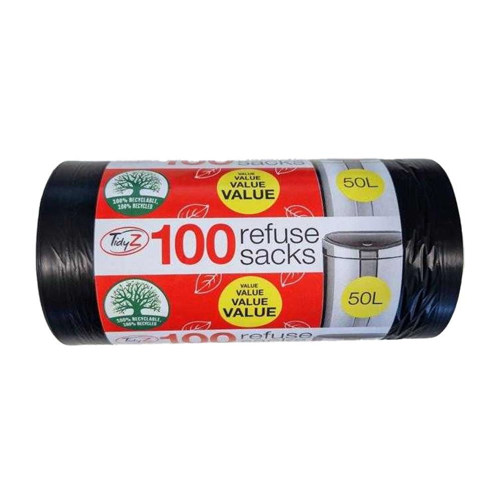 Tidyz Plastic 50L Bin Bags (Pack of 100)