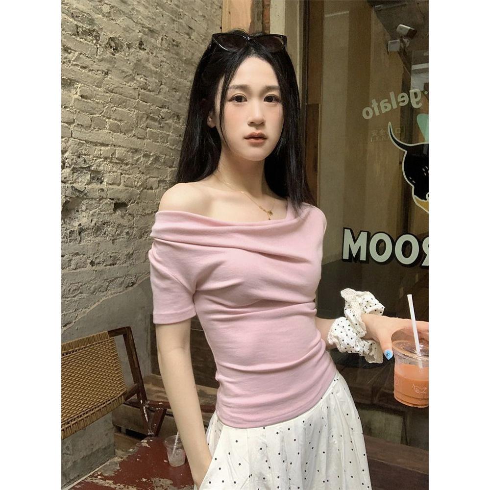 Sweet Shoulder Short Sleeve T-Shirt Women's Spring and Summer New Design Off-Shoulder South East Asia Top