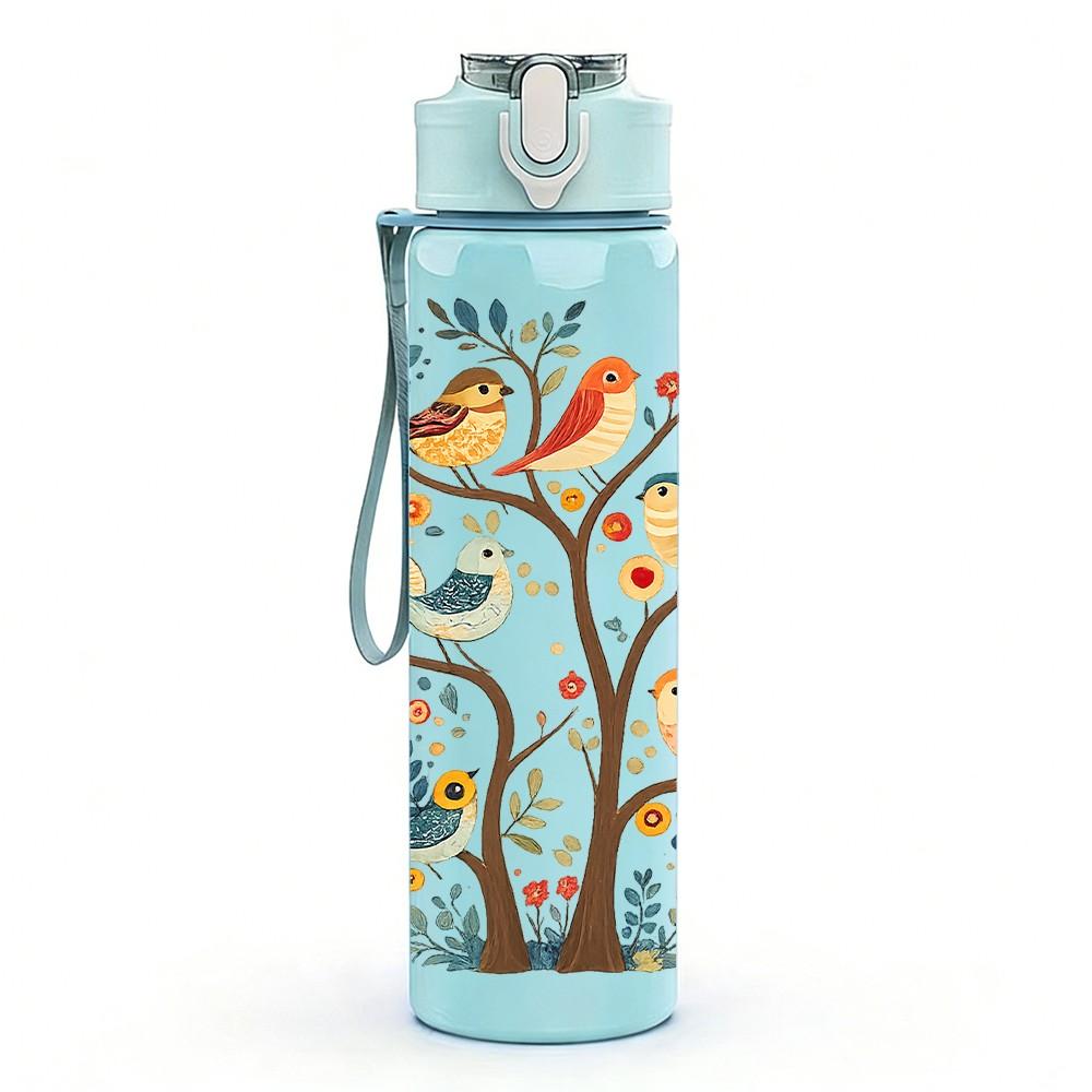 1PC Autumn Tree Bird Fall Scene Print 750ml Color Plastic Sports Water Bottle Leakproof Flip Straw Lid Suitable for Sports Office Home Use
