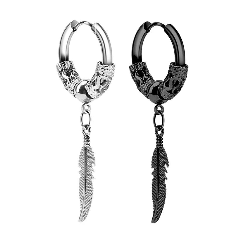 2PCStainless Steel Punk Men's Hoop Earrings For Women Hip Hop Totem Earring For Men Earrings Gothic Ear Stud Jewelry Party Gift
