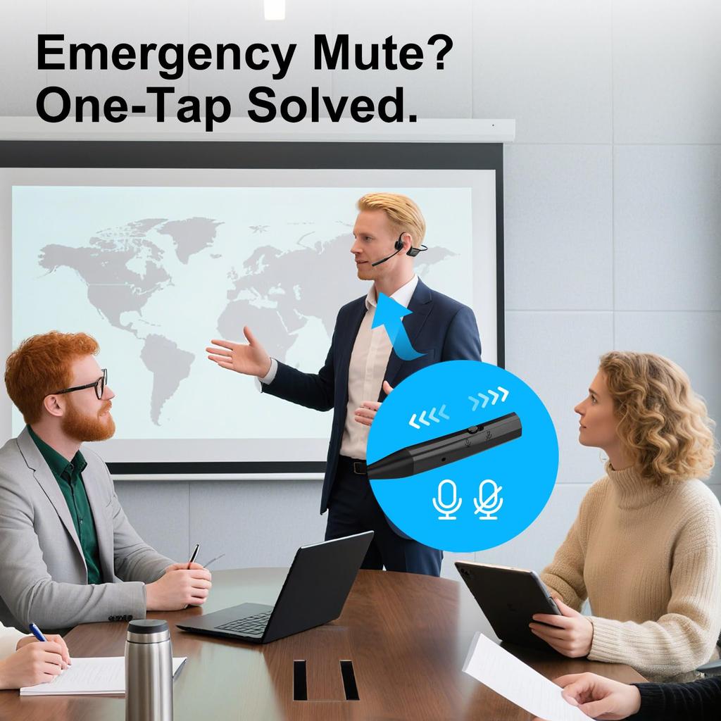 Bluetooth Headphones with Wireless Headset with Mute Supports Designed for Home and Driving Not Bone Conduction Open-Ear Mic, Noise-Canceling Button,