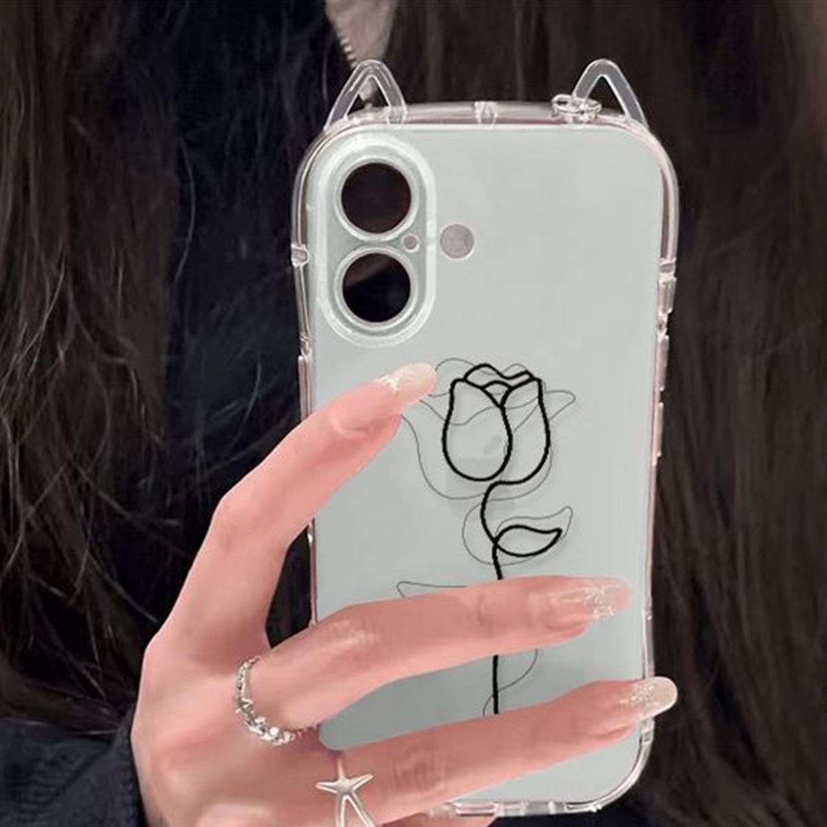 

For IPhone for Apple 14pro Cute Transparent Cat Ears for Apple 14promax Phone Case for Apple 15pro For iPhone 17PROMAX