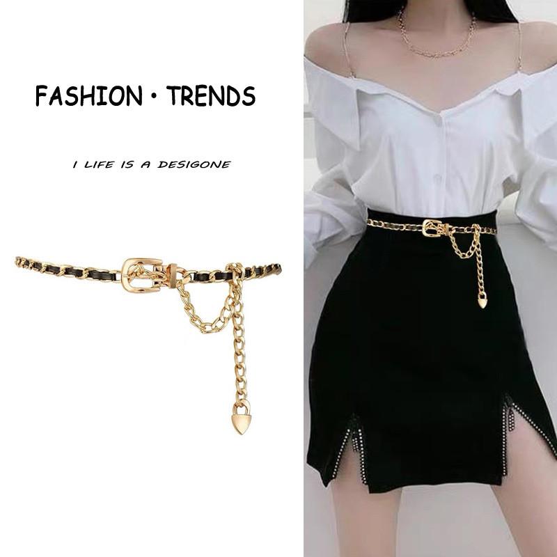 Women Waist Chain Fashion Metal Woven Belt With Hook For Summer Casual Wear