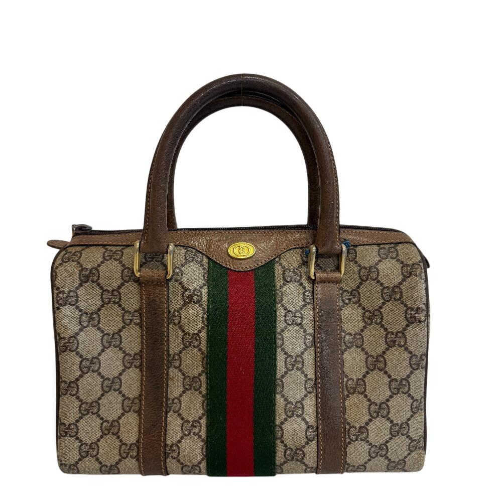 

GUCCI 3841 Стара лінія Gucci Shelly візерунок GG полотно з ПВХ-покриттям сумка Boston Коричневе полотно з ПВХ-покриттям Жіноча Вживана