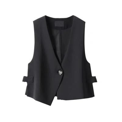 Fashionable Women's Short Suit Vest  Sleeveless Jacket with Camisole