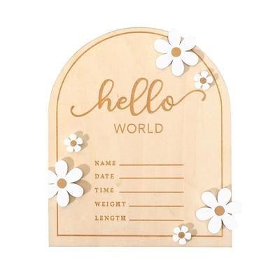 Panneau d'annonce pour nouveau-né Plaque en bois 'Hello' Panneau avec mois de naissance et nom pour baby shower et décoration d'hôpital