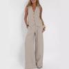 Women's Regular Fit Two-piece Suit Sleeveless Vest High Waist Wide Leg Trousers