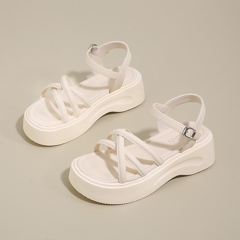 Platform silver open-toed sandals women's 2025 new summer out with skirts casual vacation Roman beach shoes