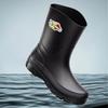Men's Mid-Calf Rain Boots Pure Black Fishing Boots Slip-Resistant Large Size 39-48 Waterproof Rubber Shoes Eco-Friendly