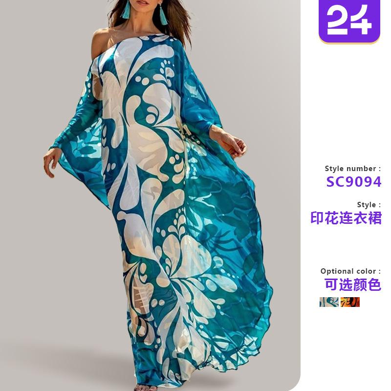 New Spring and Summer Women's Dress Bohemian Dress Print Loose Off-the-shoulder Dress