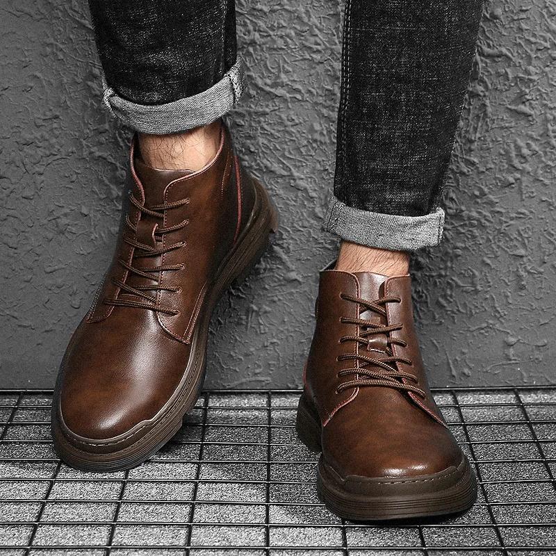 Genuine Leather Men Boots Plus Size Snow Boots for Men Spring Ankle Boots Shoes Man Punk Casual Riding Flats Equestr Botas Hombr