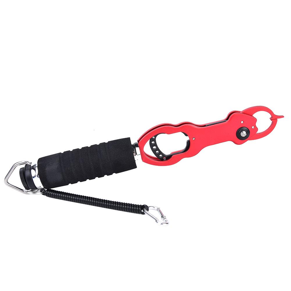 Portable Aluminium Alloy Fishing Grip Gripper Fish Lip Grabber Tool with Weigh Measure Red