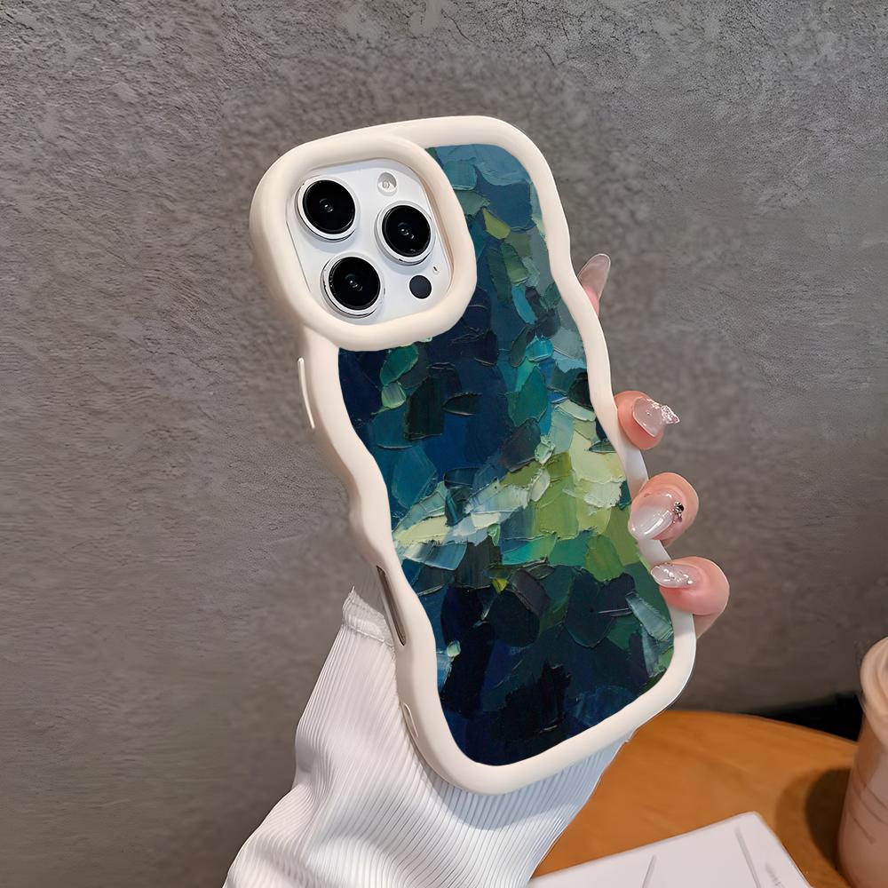 

Abstract Oil Painting Phone Case for iPhone 17 16 15 14 13 12 11 Air Pro Max Plus White Soft TPU Wavy Edge Cover iPhone Air