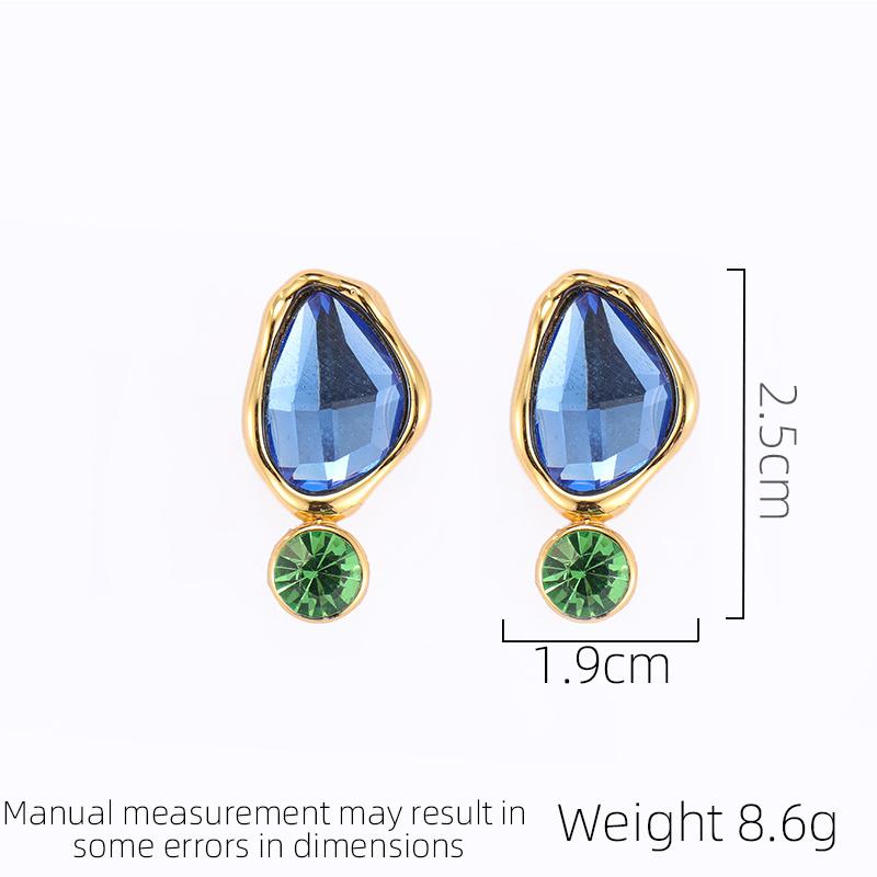 Europäischer und amerikanischer Schmuck Unregelmäßiges blaues Glas Retro Luxus Ohrringe Personalisierte Damenohrringe