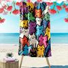 Buntes Cartoon-Katzenmuster Handtuch Strandtuch schnelltrocknend für Reisen Outdoor-Sportarten Joggen Strand und Schwimmen
