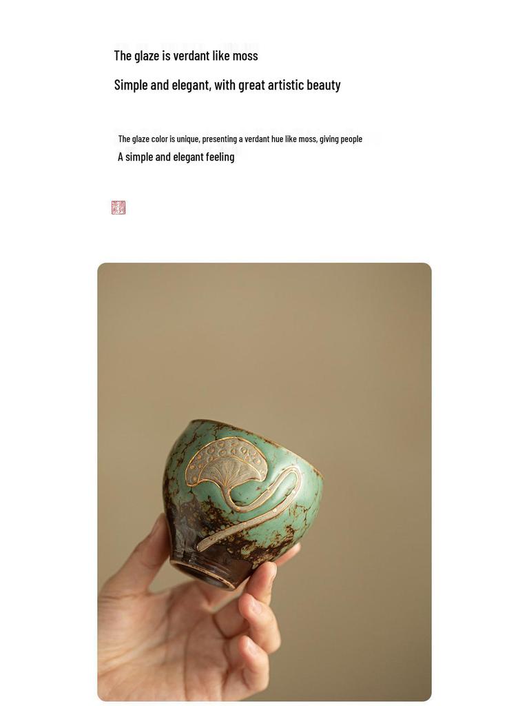Lotus Birth Episode 2 Moss Green Glazed Ceramic Tea Cup - Anti-scalding Single Host Cup in Gift Box