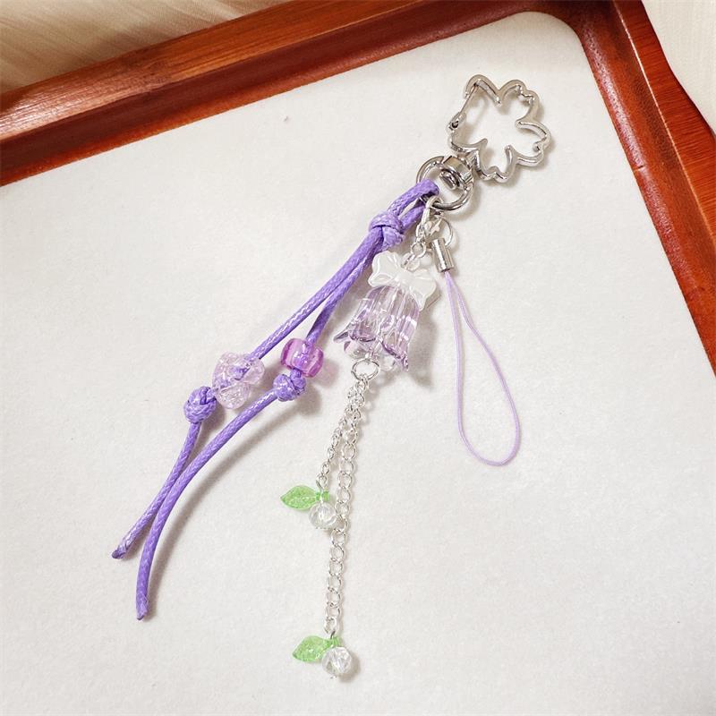

Sweet Lily Of The Valley Leather Braided Rope Keychain Pendant Backpack Hang Ornaments Girly Bag Decor Phone Chain Lanyard Gifts фиолетовый