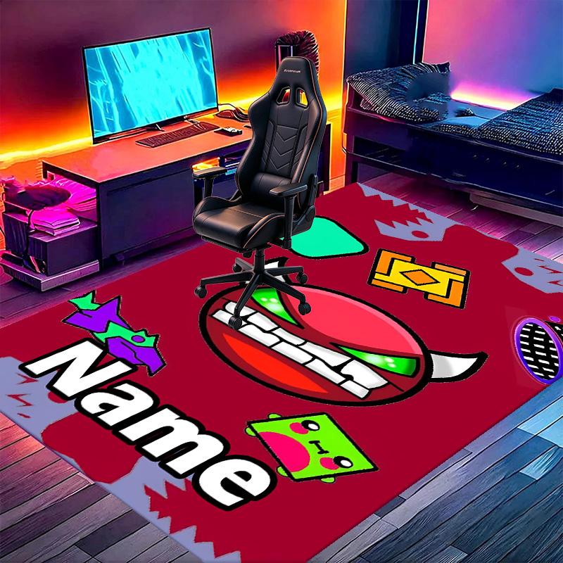 Custom Name Personalized Geometry Dash Print Carpet, Versatile Home Decor Rug, for Playroom, Apartment, Balcony, Entryway, Hallway Gift