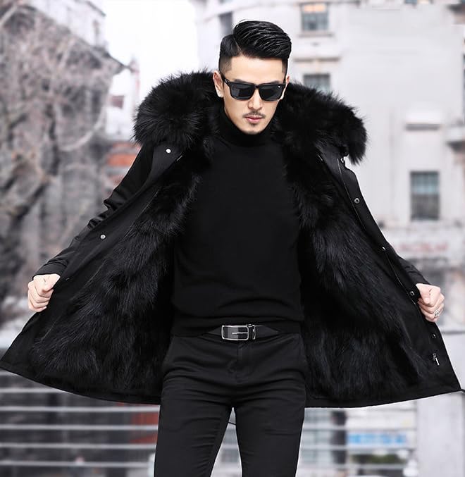 NOLCCTN Mod Brushed Cold Weather Jacket for Autumn and Solid Plus Warm and Military Outdoor Men's Coat, Padded, Fleece-Lined, Fur, Winter, Color,