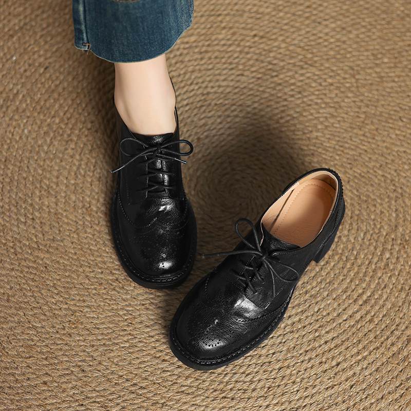 Krazing Pot Sheepskin Autumn Winter Shoes Lace Up Chunky Heels Oxford Shoes Size 43 Round Toe Deep Mouth Pumps