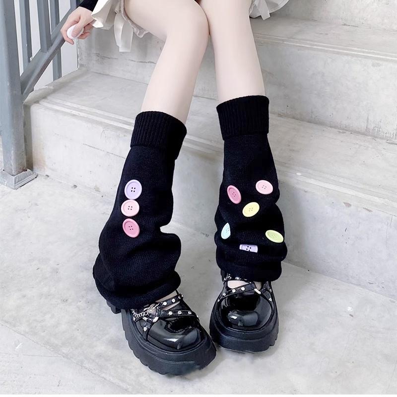 

Оригинальные многоцветные гетры на пуговицах, японские осенне-зимние многослойные носки, носки до середины икры в стиле JK, дофаминовые носки One Size чёрный