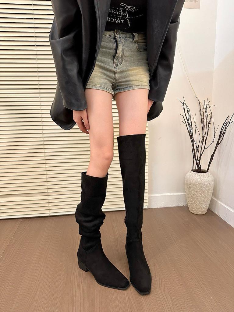 Early autumn legs! Two suede thick heel piled boots for women's advanced sense and thin knee boots