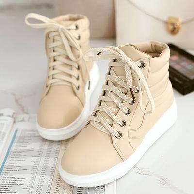 Fashion Pu Leather Casual Platform High Top Sneakers Women Shoes Flat Heel Ankle Boots Women Spring Autumn Lace Up Casual Shoes