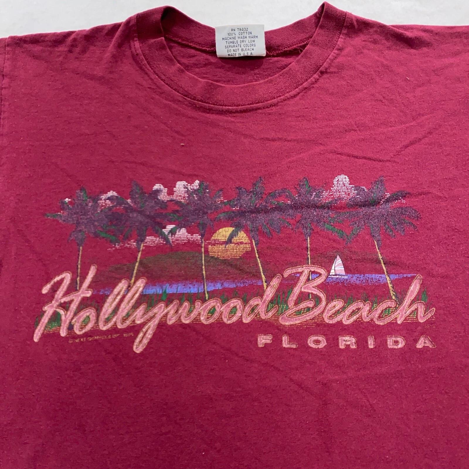 

vintage 90s HOLLYWOOD BEACH FLORIDA SUNSET T-Shirt SMALL soft surf palm tree XL