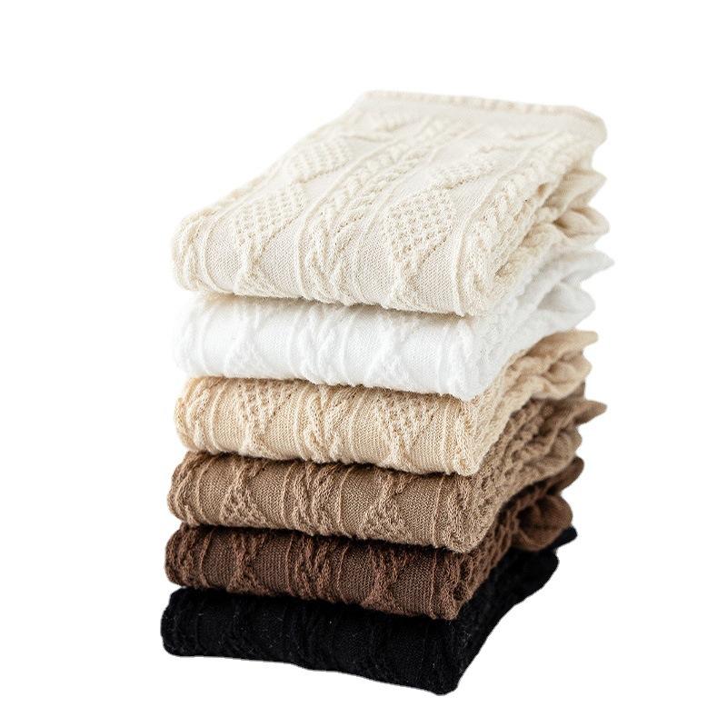 6 Pairs Women Spring and Autumn Pure Cotton Five Finger Socks Retro Solid Color Lace Striped Split Toe Socks Vintage Comfortable Socks