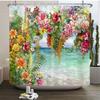 Butterfly Red Roses And Flowers Print Shower Curtain Set Anti-Slip Rugs Toilet Lid Cover Bath Mat  Bathroom Curtains Decoration