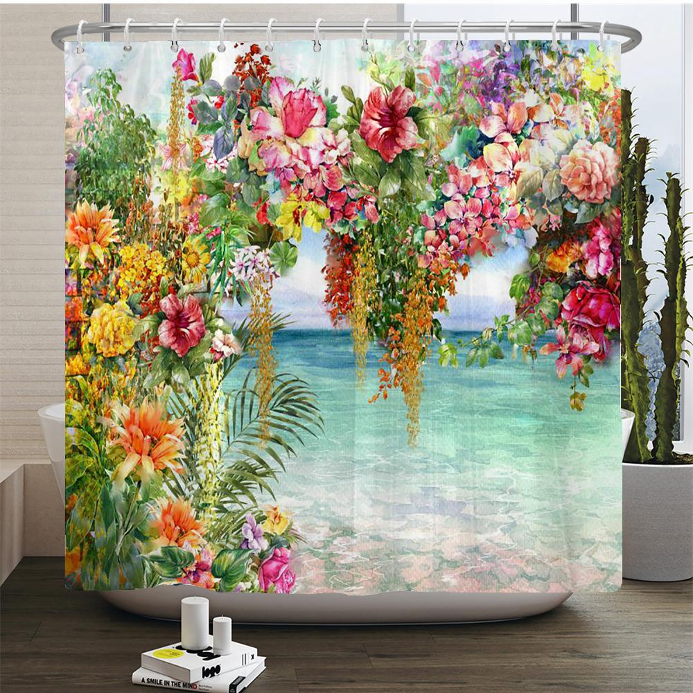 Butterfly Red Roses And Flowers Print Shower Curtain Set Anti-Slip Rugs Toilet Lid Cover Bath Mat  Bathroom Curtains Decoration