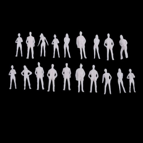 Unpainted Plastic Figure Models - 1/100-1/75 Scale Architectural Models, Solid Colors, Decorative Human Figures for Scenery Modeling (20 Pieces, 1:75)