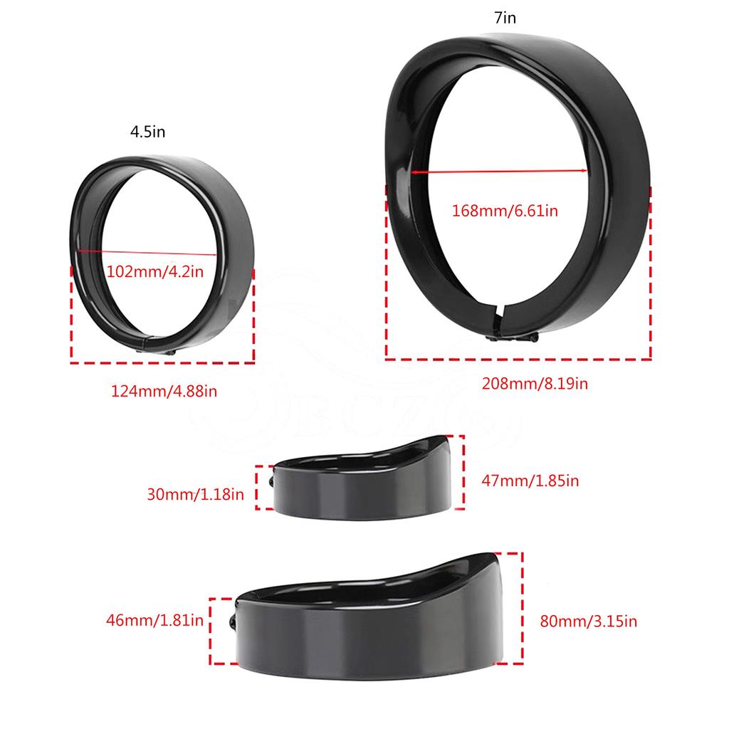 Motorcycle Headlight Assembly Black/Silver Color Headlight Lamp Trim Rings Cover 4.5/7Inch Headlight Trim Rings