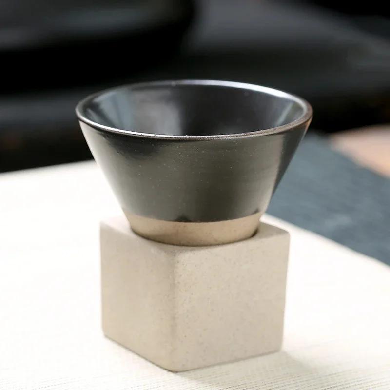 1pc Retro Japanese Triangular Cone Shape Pottery Tea Coffee Cup Pull Ceramic Mug Rough Latte Tea Porcelain Cup for Home Office