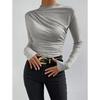 Maglia a tinta unita slim-fit con design plissettato versatile, a maniche lunghe, top da donna